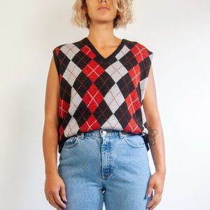 70s Brown Wool Argyle Sweater Vest l large / sleev